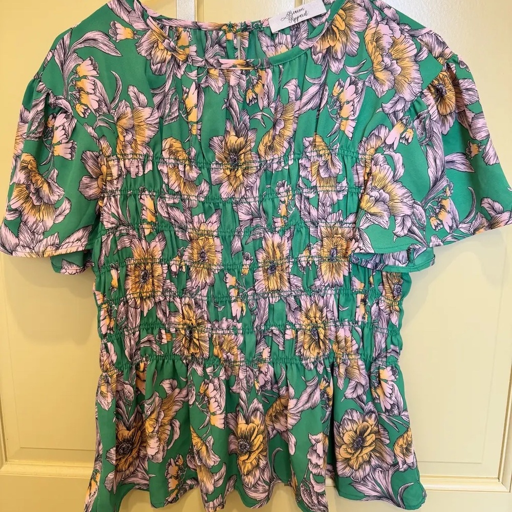 Flying Tomato Smocked Floral Blouse – Size Medium